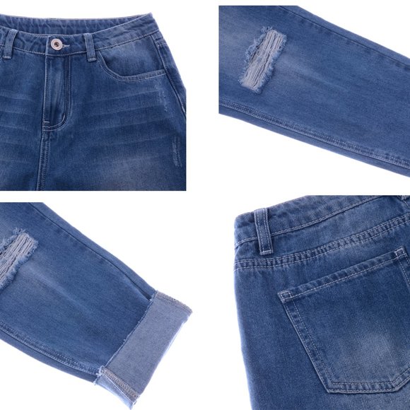 High Waist Ripped Boyfriend Jeans - Picture 6 of 11